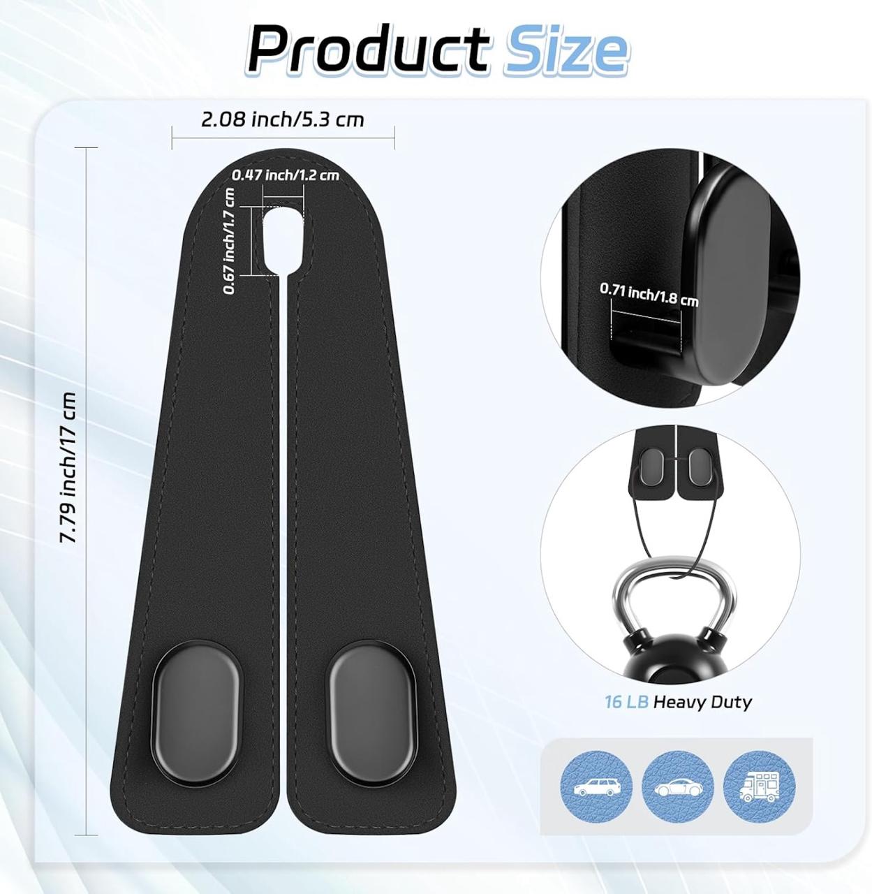 2-in-1 Premium Leather Car Headrest Hook + Phone Holder (2-Pack) – Heavy Duty & Universal Fit