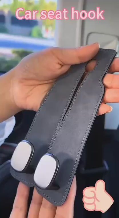 2-in-1 Premium Leather Car Headrest Hook + Phone Holder (2-Pack) – Heavy Duty & Universal Fit